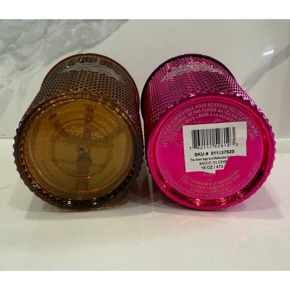 Starbuck's Sangria Bling Pink & Gold Copper Studded Tumblers Straws Holiday - Picture 3 of 6